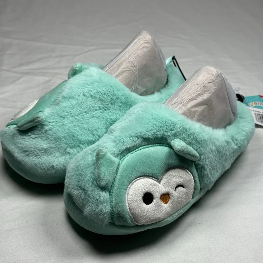 Squishmallows Kids‎ Slippers Size 13 1 Teal Owl Plush House Shoes